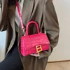 2023 Purses Clearance Outlet Online Sale New Hourglass Women's Bright Leather Personalized One-Shoulder Portable Messenger Alligator Small Square Bag