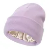 Berets Women Saitn Lined Knit Hat Acrylic Winter Beanie Hats Cable Chunky Slouchy Beanies Skull Warm Cap Soft Cuffed