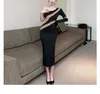 Casual Dresses Autumn Fashion Sexy Mesh Splicing Perspective Off Shoulder Black Slim Dress Women Clothing Party Club Long Long