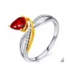 Band Rings Gold Sier Ring For Female Jewelry Oval Ruby Zircon Gemstones Open Wedding Party Drop Crystals Delivery Dhr6F