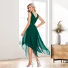 Runway Dresses Women Double V-Neck A-Line Lace Chiffon Evening Dress Floral Lace Bridesmaid Dress Ribbon Waistline Irregular Design Sleeveless 230210