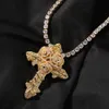 Mens Hip Hop Gold Necklace Rose Flowers Cross Necklace Sweater Chain Necklace Jewelry