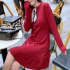 Casual Dresses PERHAPS U Winter Autumn Long Sleeve Red Black Short Mini Dress Knitted Button Bow Elegant Chic D2124