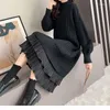 Casual Dresses Women's Woolen Dress Mid Long Sleeve Over the Kne Lazy Wind Loose Patchwork Pullovers Tröja Kvinnor