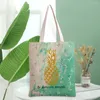 Förvaringspåsar frukt ananas canvas handväska singel axel lady strand väska färg tryckt