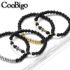 Strand 2pcs/set Natural Stone Cross Beads Bracelets Set Black Beaded Stretch Bracelet Men Women Fashion Jewelry Gift Accessorise 8mm