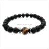 Beaded Strands Beads Men Nce Bracelet Natural Stnoe Lava With Tiger Eye Stone Drop Delivery Jewelry Bracelets Dhvm0