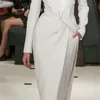 Kvinnor Tvåbitar byxor White Double Breasted Long Blazer Women Suits Set Elegant Designer Wide Leg Celebrity 2 Pieces skräddarsydd 230209