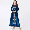 Ethnische Kleidung Europäische und amerikanische Mode Große Größe Robe Damen Blaue Pflanze besticktes Kleid Muslim Arabisch Lässig Gold Samt