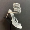 Rene Caovilla Chandelier Crystal-Embellished Sandals Leather Stileetto Heels Evening Shoes Women Heeled Luxury Designers Ankle Laparound Shoes Factory Footwear