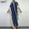 Повседневные платья WINYI вязание с радужным принтом Комфортное теплое зимнее модное праздничное платье Элегантное африканское женское длинное платье в стиле бохо 230210