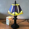 Bordslampor Europa retro vintage sänglampa mosaik målat glas lampskärm E27 led studie vardagsrum sovrum turkiskt ljus