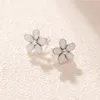 White Daisy Flower Stud örhänge med originallåda för Pandora Real Sterling Silver Wedding Party Jewelry for Women Flickor Girl Gift Earrings Set