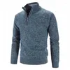 Herrtröjor 2023 Autumn Winter Men's Sweater Pullover Artificial päls semi -blixtlås stickad tjock kappa varm avslappnad