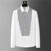 Casual shirts voor heren zwarte strass shirt heren kleding 2023 gaas patroon boor losse streetwear lange mouwen camiseta masculina