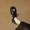British Style Women Office Shoes Brown Black Soe Up äkta läder Lady Flats