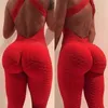 Women's Jumpsuits Rompers Sexy Women Cross Backless Fitness Romper Playsuit Mesh Female High Waisted Jumpsuit Combinaison Femme Hollow out Bodysuit 230210