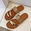 Slippers Summer Shoes Women Sandals Gold Silver Patent Leather Flat Sandalias Mujer Bling Rhinestone Beac Flip Flops Slides R230210