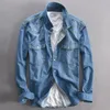 Men's Casual Shirts Men's long-sleeved solid denim shirt fashion brand Classic retro denim Pocket decoration Business shirt Spring and Autumn Tops 230209