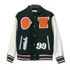 Offs Autumn and Winter Brand Jacket 2023 New Male Female Lovers Ow Heavy Industry Embroidered Wool Spliced Leather Bomber Baseball