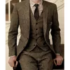 Abiti da uomo Tweed Uomo per smoking da sposo da sposa Risvolto con risvolto Tre pezzi Blazer Gilet Pantaloni Ultimo stile Giacca Gilet