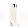 Boots Smiple Design Pointed Toe Autumn Winter Print Microfiber Shoes Woman High Heels Black Punk Platform Women Knee