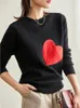 Damenpullover Großhandel Frauen Strickpullover Stickerei Rotes Herz O-Ausschnitt Einfacher Stil Herbst Frühling Herbst Schlanker Pullover Harajuku C-051-1 230209