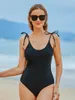 Damenbadebekleidung Solid Black One Piece Damen 2023 Damen Badeanzug Vintage Strand Badeanzüge Bandage Monokini Rückenfreier weiblicher Body