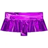 Gonne Mini Clubwear da donna sexy per Pole Dancing Minigonna plissettata lucida metallizzata con perizoma incorporato Abito corto rave