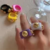 Solitaire Ring Ins Trendy Candy Color Resin Metallic Ball Cool Punk Geometric Square Acrylic Rings For Women Girls Hip Hop Street Jewelry Y2302