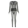 2023 Women pants Spring Women's New Fishing Net Perspective Hollow High Waist Tight Pants Set