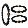 Beaded Strands Beads Men Nce Bracelet Natural Stnoe Lava With Tiger Eye Stone Drop Delivery Jewelry Bracelets Dhvm0