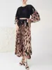 Casual Dresses Lanmrem Contrast Color Pleated Dress for Women Leopard Print O-Neck Flare ärmar Fashion Female Clothes 2023 Summer 2YA174