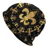 Basker elegant lilja blommor fleur de lys mönster skallies mössor kepsar unisex vinter varm stickning hatt vuxen fleur-de-lis motorhuv