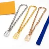 Llvv edge cadenas büyük kolye kilit kolye altın kaplama 18k 45cm kadın için t0p kalite resmi reprodüksiyonlar klasik stil kutu zarif hediye 004