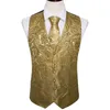 Gilet da uomo 4 pezzi Seta Party Wedding Oro Paisley Solido floreale Gilet Tasca quadrata Cravatta Set BarryWang BM 230209