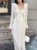 Casual Dresses 2023 Summer Long Sleeve Pure Color Dress Woman Elegant Midi Vintage Korean Fashion Evening Party Design Slim