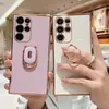 YEZHOU2 fashion square phone case for Samsung S23 S22 S21 ultra Phone Case Cute Bear Ring Bracket Electroplating All-Inclusive New A52 A33 Protective Cover