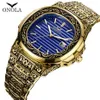 Klassisk designer Vintage Watch Men 2019 Onola Top Brand Luxuri Gold Copper Wristwatch Fashion Formal Waterproof Quartz Unique Mens242L