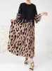 Casual Dresses Lanmrem Contrast Color Pleated Dress for Women Leopard Print O-Neck Flare ärmar Fashion Female Clothes 2023 Summer 2YA174