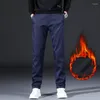 Męskie spodnie 2023 Zimowa moda biznesowa czarny niebieski biuro polaru szczupły spodnie męskie marka męska ciepła gruba, gruba swoboda