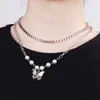 Kedjor Kvinnor Rhinestone Butterfly Pendant Tjock Metal Chain Choker Halsband Charm Cool Street Punk Smycken