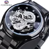 Forsining Silver Dragon Skeleton Orologi meccanici automatici Orologio da polso da uomo con cinturino in acciaio inossidabile con cinturino in cristallo Waterproo262i