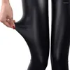 Women's Leggings High Waist Faux Leather Women Sexy Black Shiny Pants Stretchy Trousers 2023