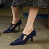 Blauwbruine Mary Jane schoenen met kwastjes en dunne hoge hak schapenvacht T-riem avondfeestpompen