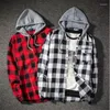 Men's Hoodies Autumn Male Spring Tracksuit Casual Plaid Shirts Long Sleeve Pullover Shirt Top Hooded Blouse Fashion Sportswear