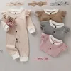 Combinaisons né bébé garçons filles volants barboteuses coton simple boutonnage automne à manches longues bandeau infantile 2 pièces tenues ensembles