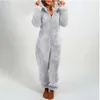 Kvinnors jumpsuits rompers Autumn Winter Cute Fleece Plush Warm Hooded Jumpsuit Pyjamas Kvinnor Långärmad solid färg Löst avslappnad sömnkläder hemkläder 230210