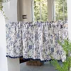 Curtain Rod Pocket Processing Small With Hair Ball Vintage Blue Floral Print Short Door Kitchen Half-curtain For Cabinet