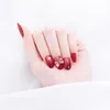 False Nails 2023 24PCS Wine Red Fake Nail Exqusite Bow Decor Girls Midi Paragraph Full Cover Tips Artificial Art Patch